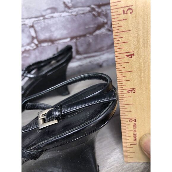 Prada Black Patent Leather Peep Toe Wedge Strap Sandals Women’s Sz 36EU/5.5M US - Picture 12 of 16
